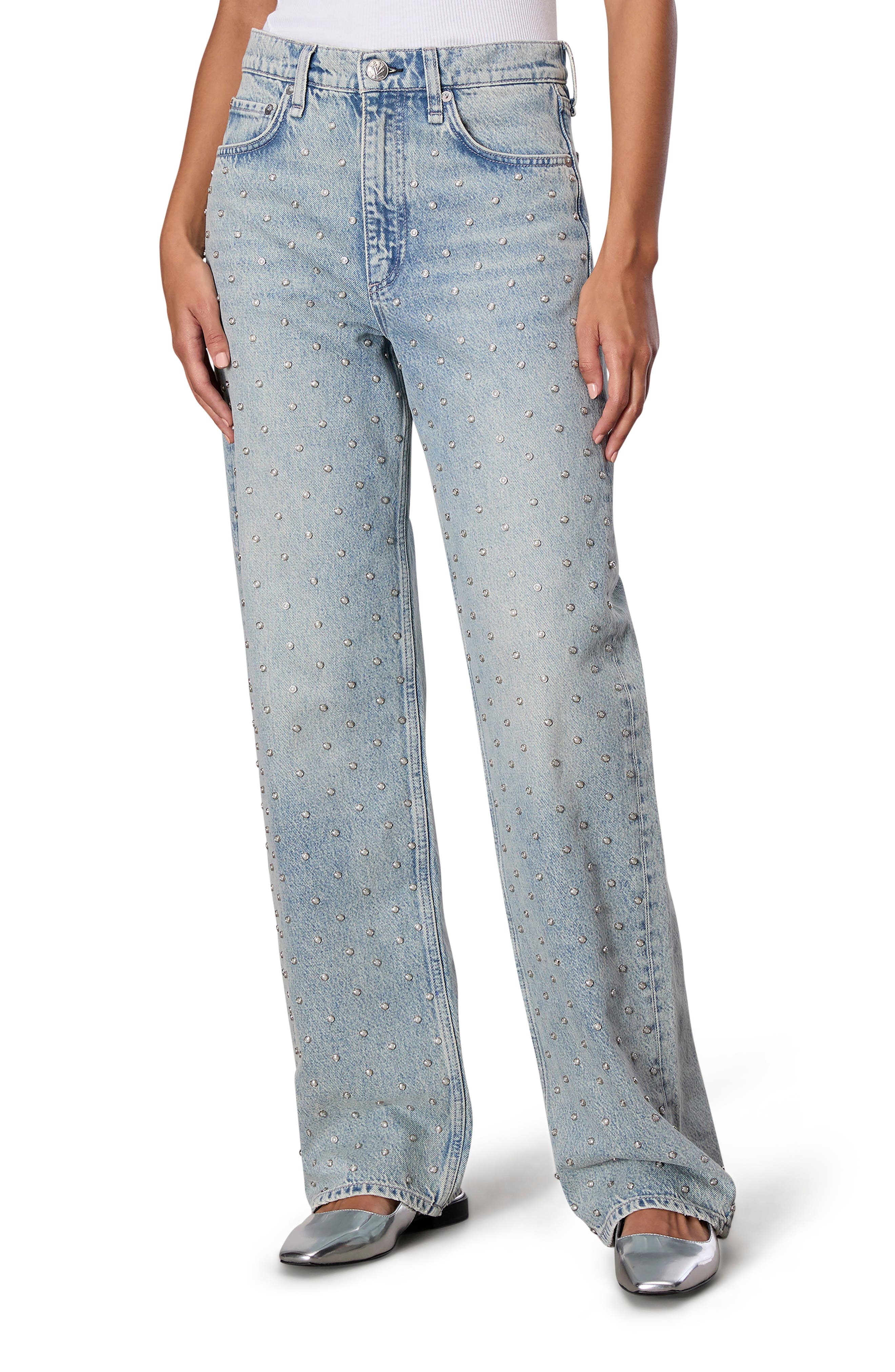 rag & bone Shea Studded High Waist Straight Jeans in Desipearl at Nordstrom - 1
