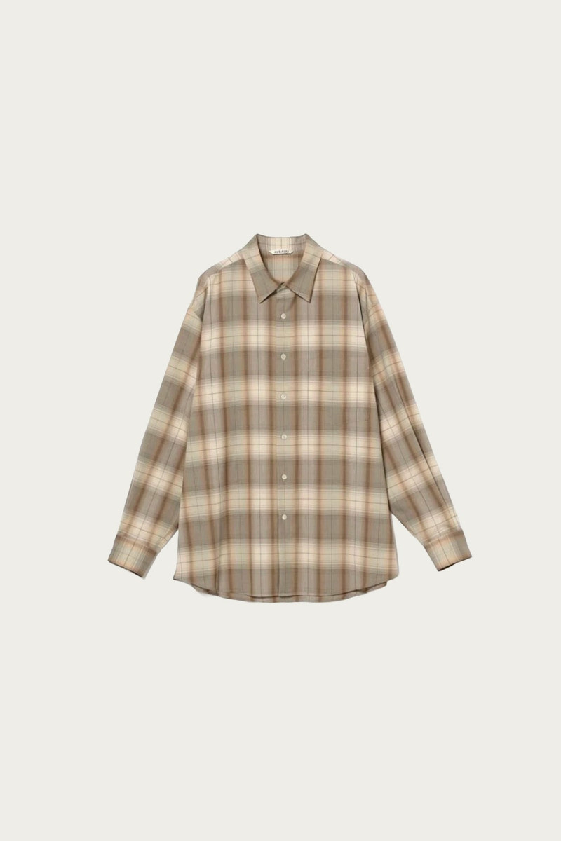 Super Light Wool Check Shirt - Light Brown Check 1