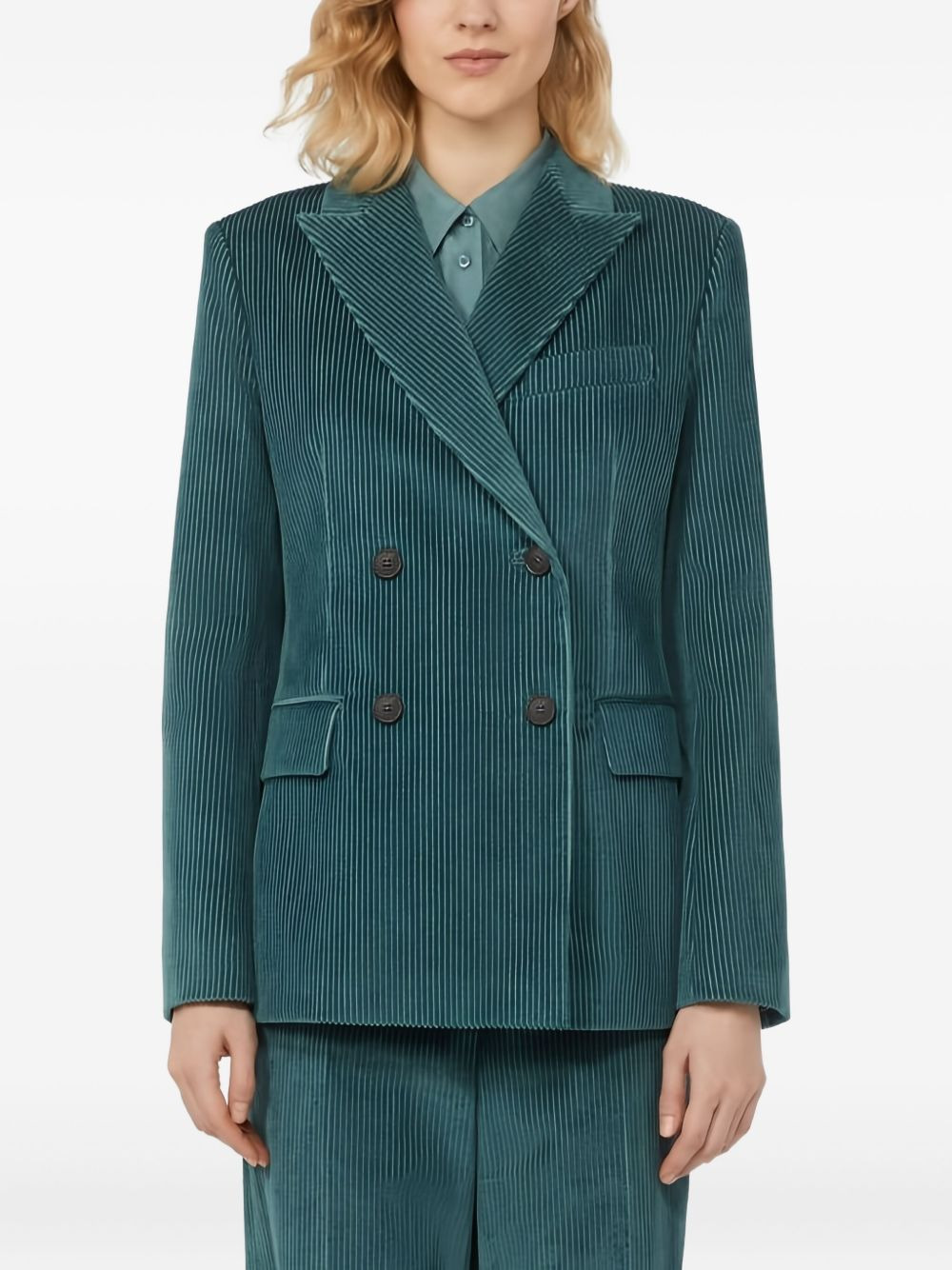 ribbed corduroy-texture double-breasted blazer - 4