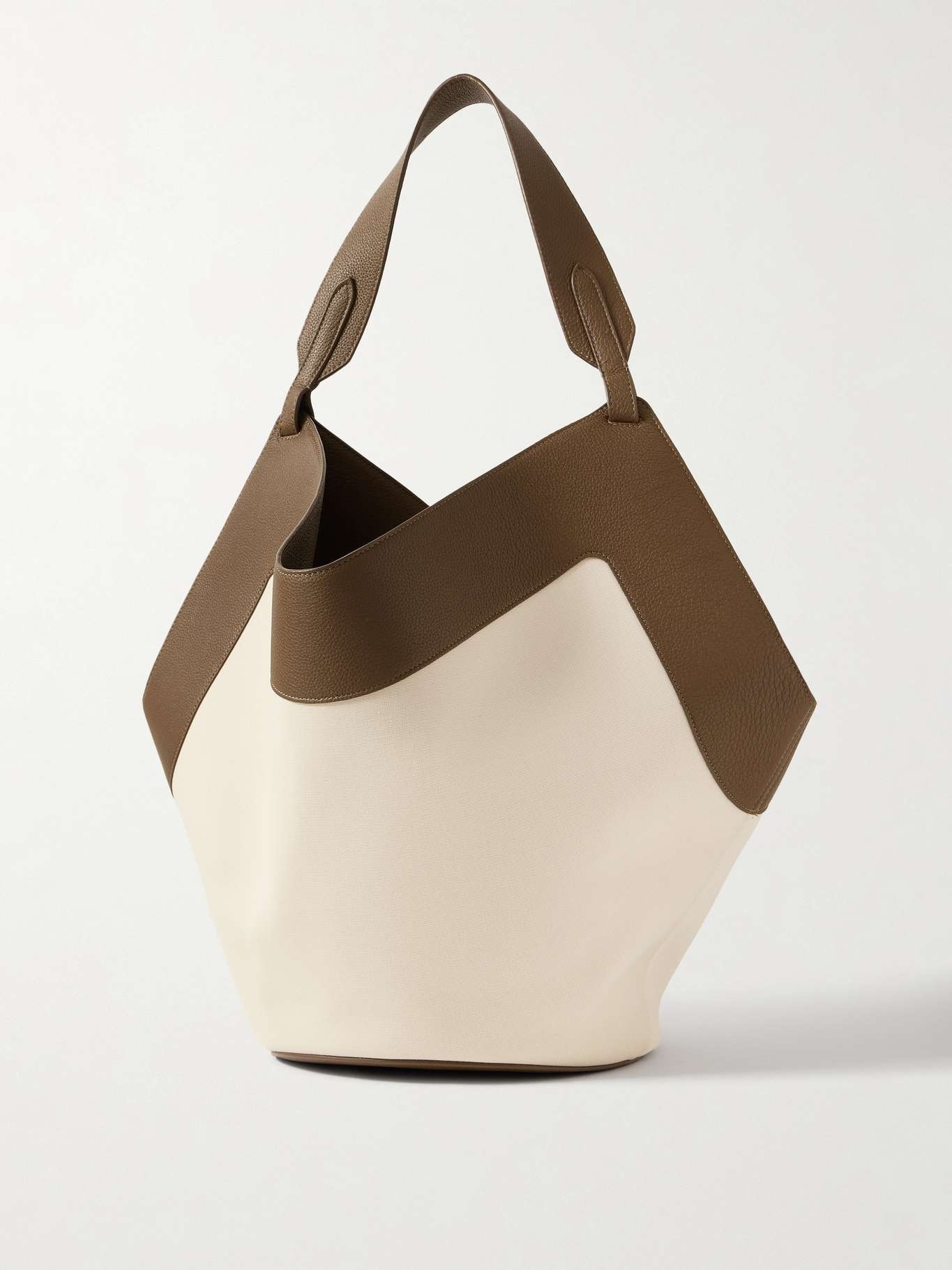 Lotus medium leather-trimmed canvas tote Cream - 3