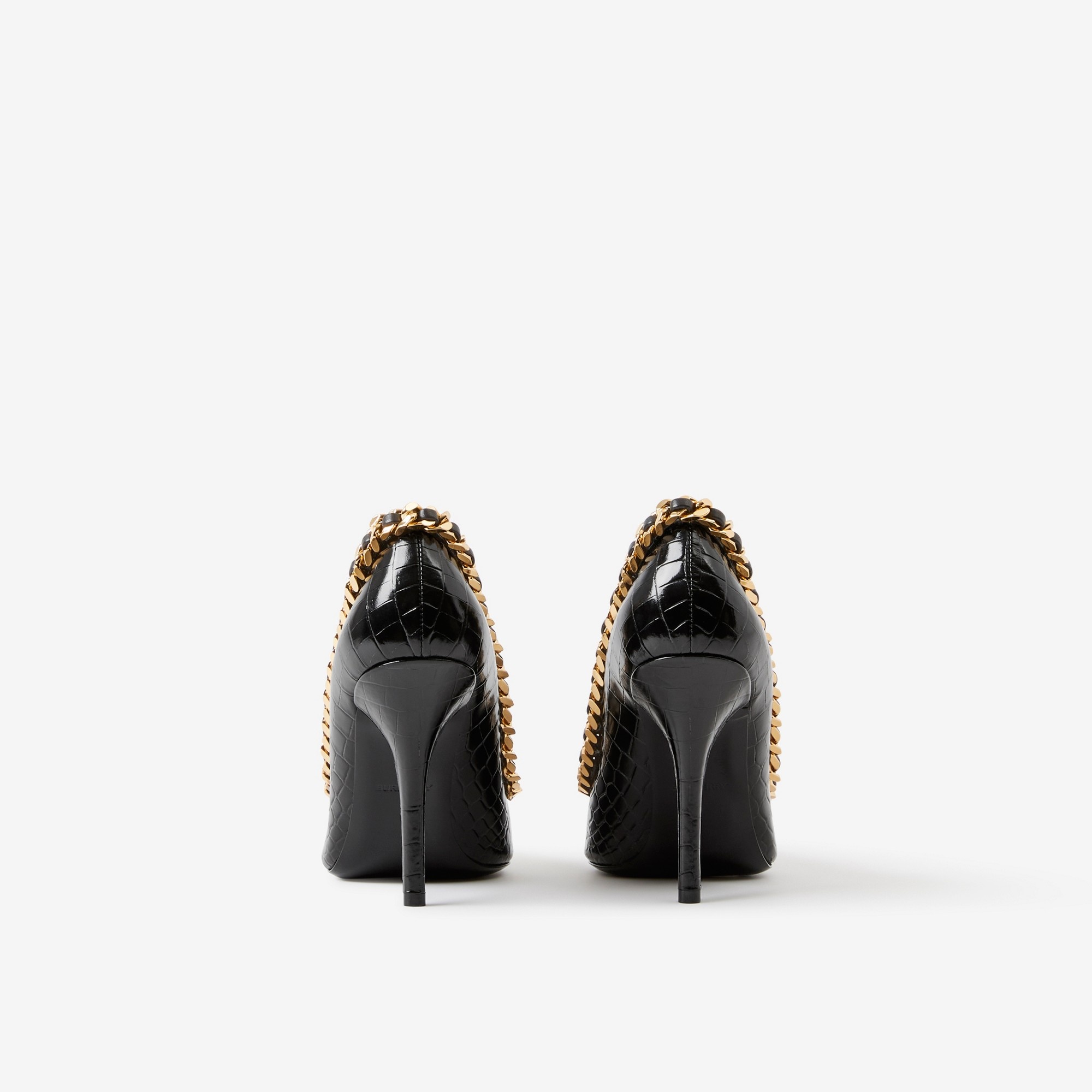 Chain-link Detail Leather Point-toe Pumps - 3