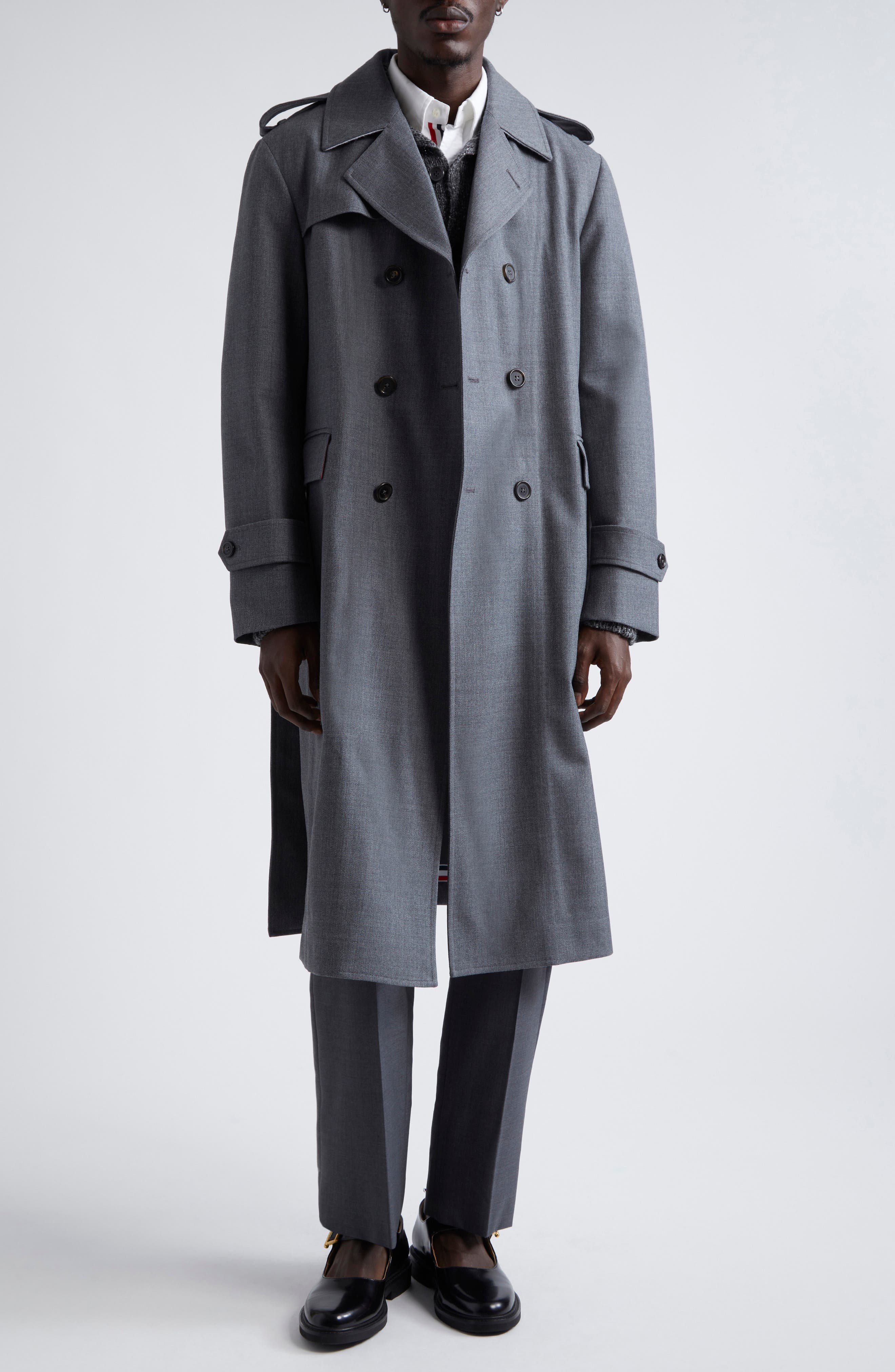 Thom Browne Unstructured Wool Blend Twill Trench Coat in Medium Grey at Nordstrom - 2