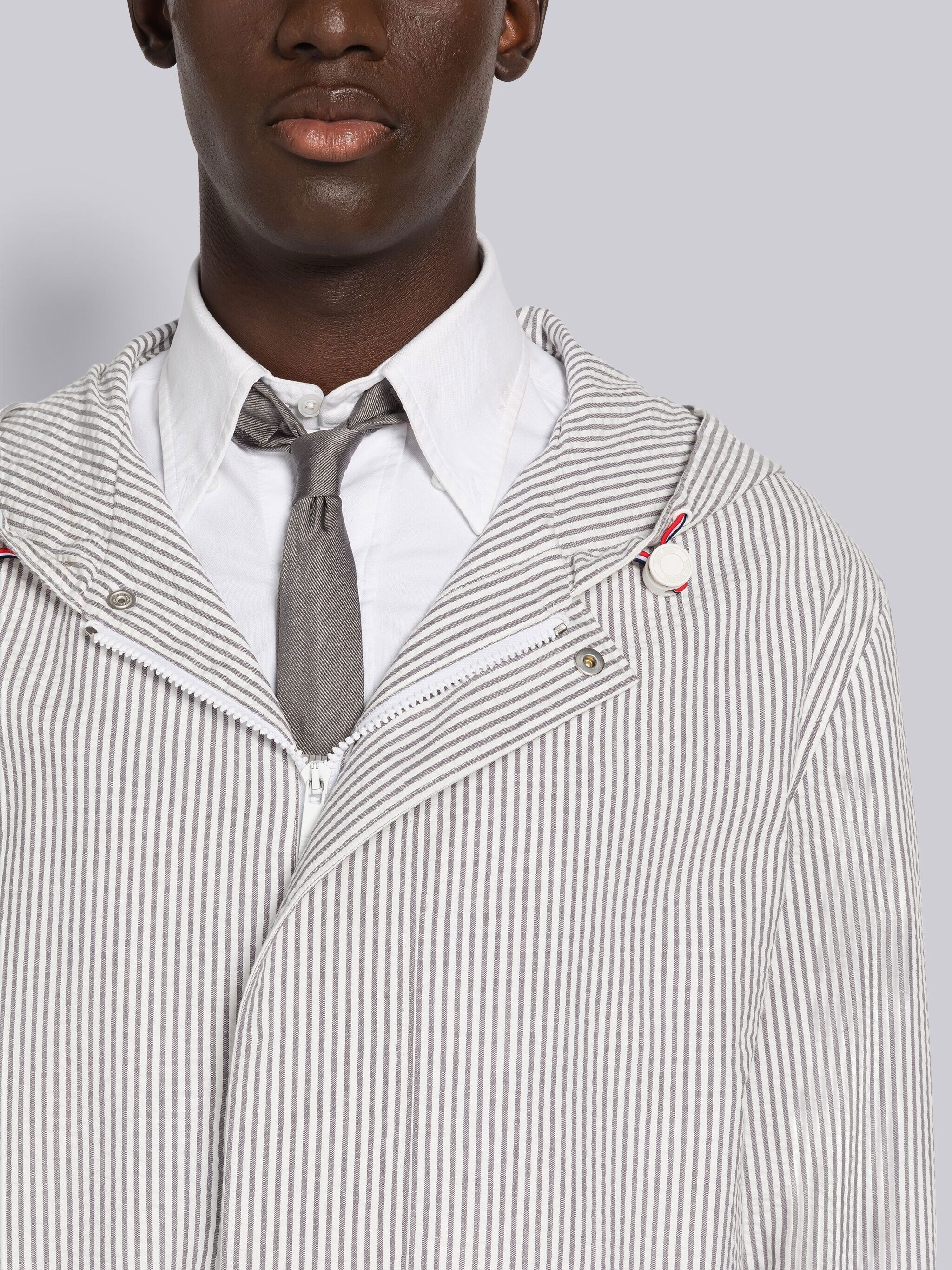 Seersucker Zip Front Relaxed Hoodie Jacket - 5