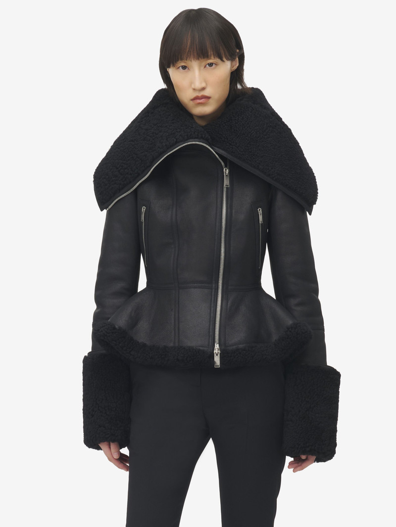 Alexander McQueen Peplum Shearling Jacket outlook