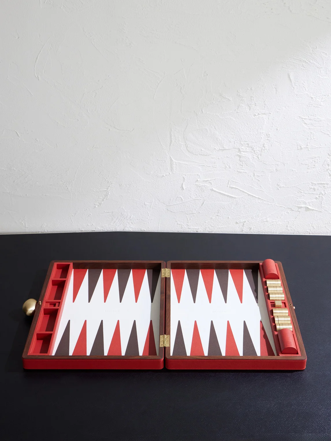 Pebble-Grain Leather, Brass and Wood Backgammon Set - 1