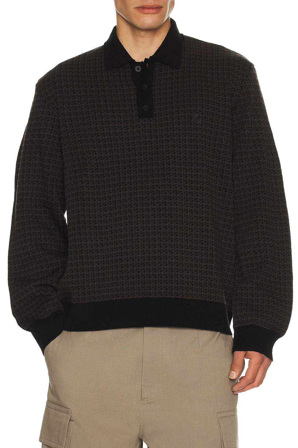 Long Sleeve Lowis Polo in Lowis Houndstooth Vitola Heather - 1