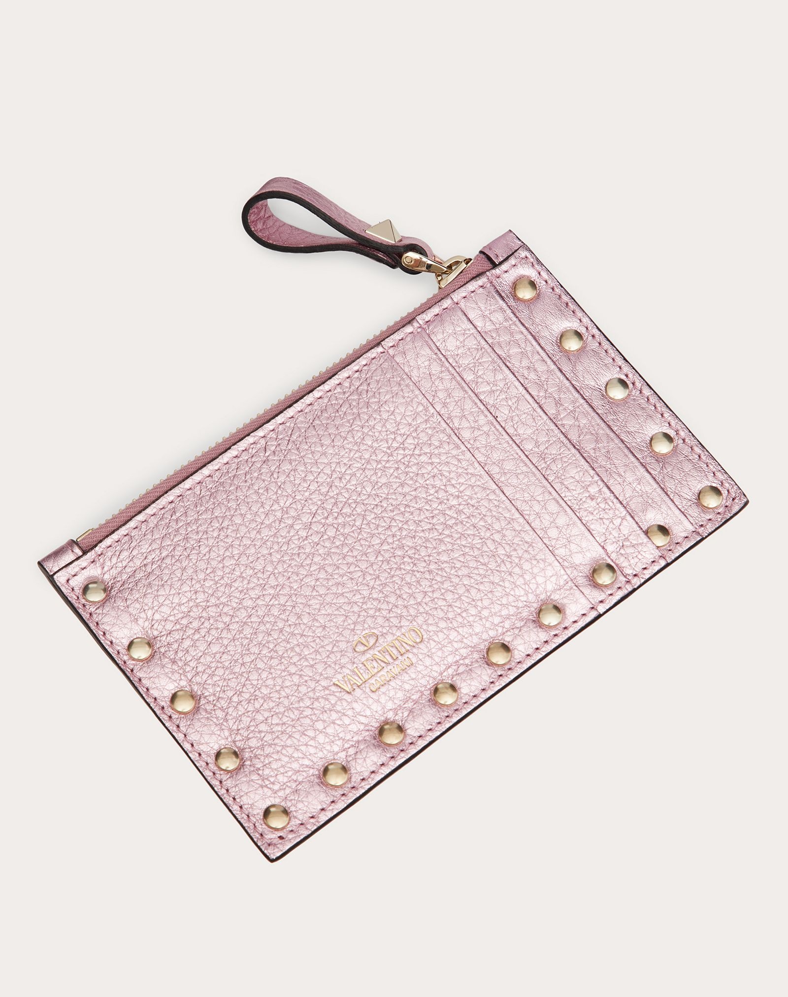 ROCKSTUD METALLIC GRAINY CALFSKIN CARDHOLDER WITH ZIPPER - 3