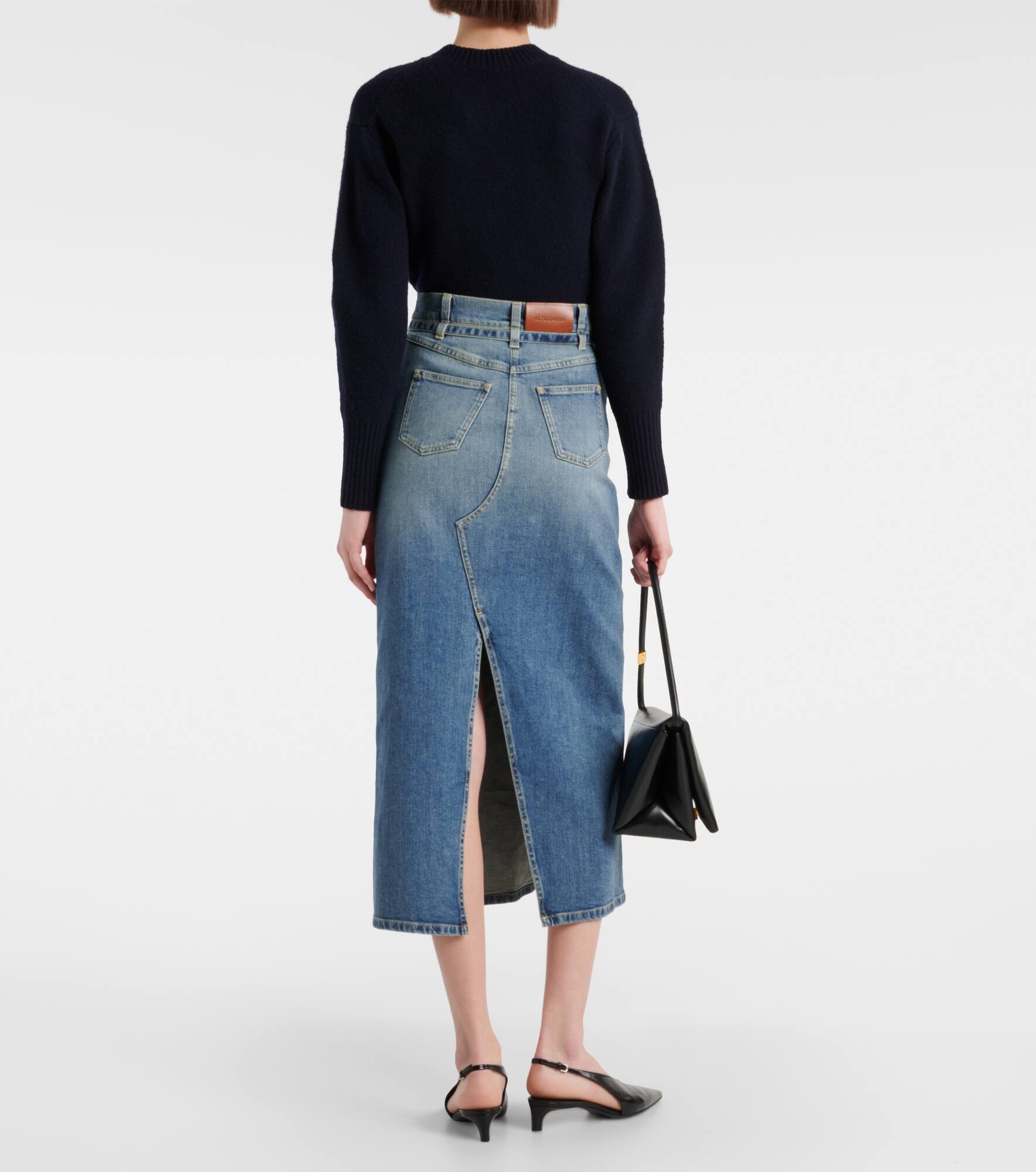 High-rise denim midi skirt - 3