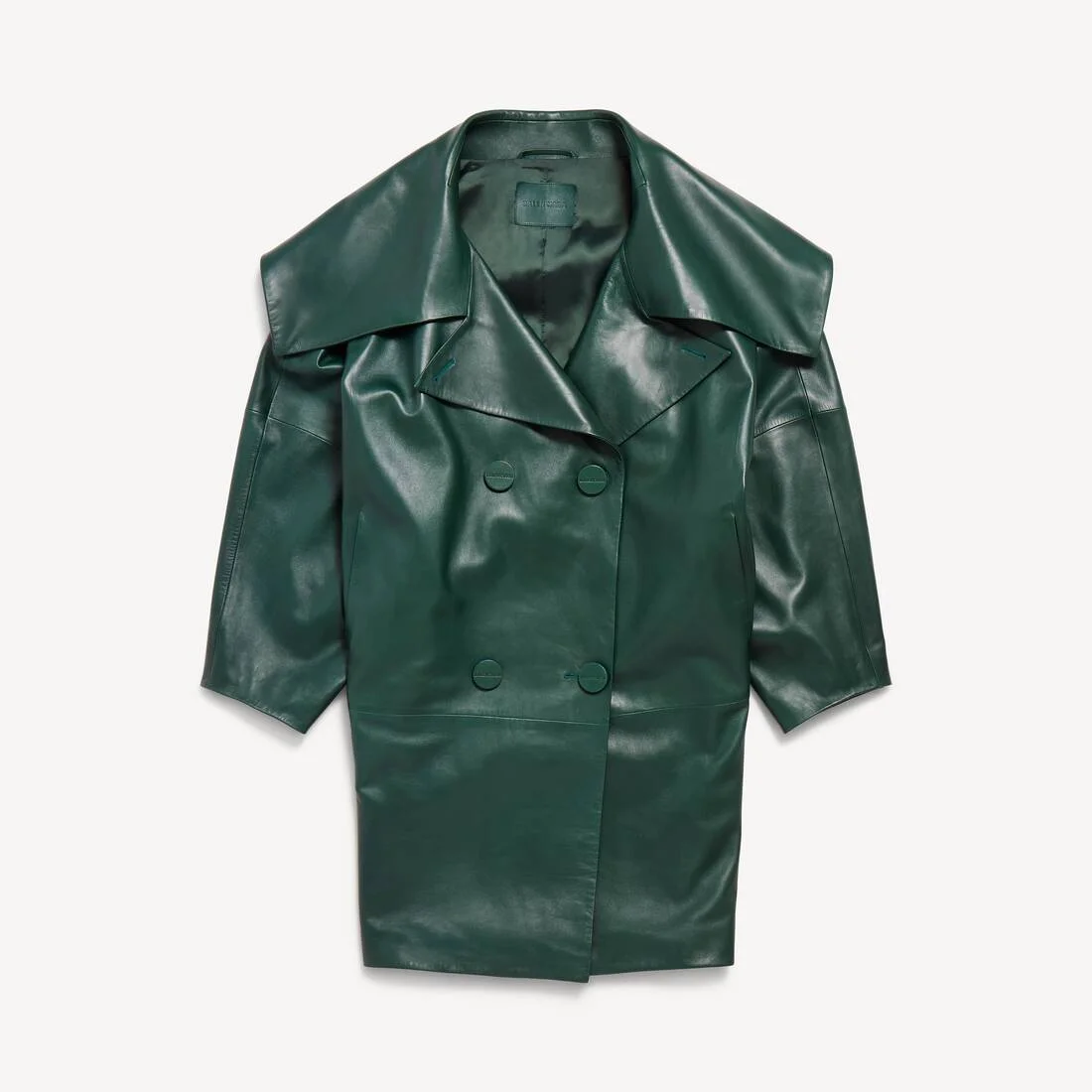 Women's Open Collar Double Breasted Jacket in Bottle Green - 1