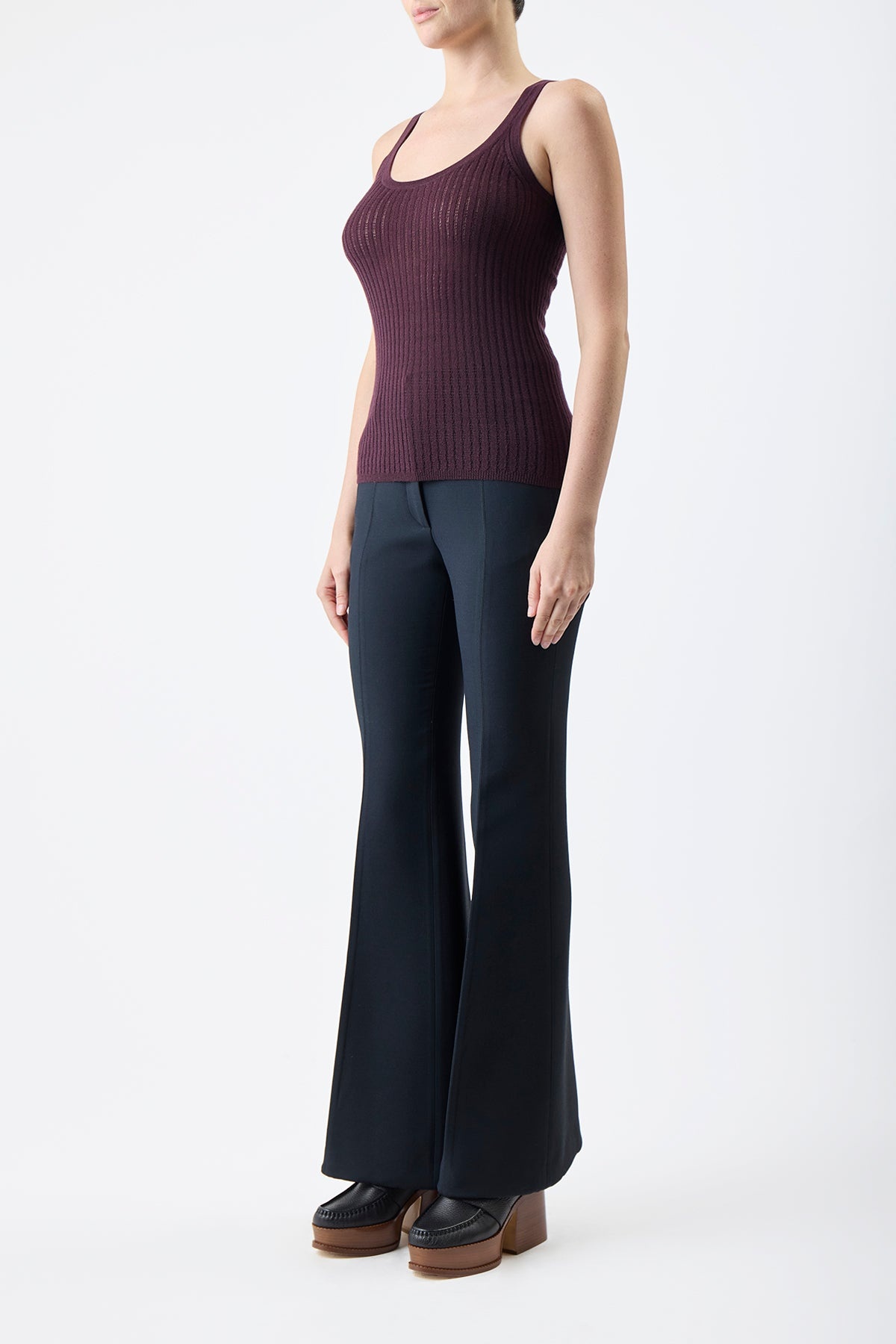 Nevin Pointelle Tank in Deep Bordeaux Silk Cashmere - 3