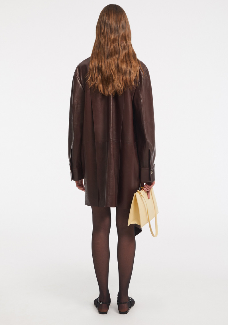LENNOX Leather shirt dress with drape detail 4