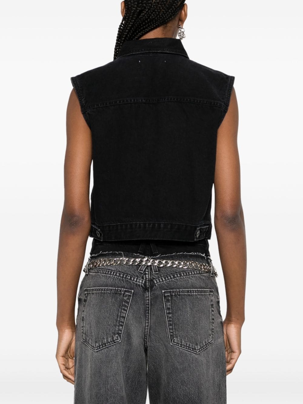 Caroline spread-collar denim vest - 4