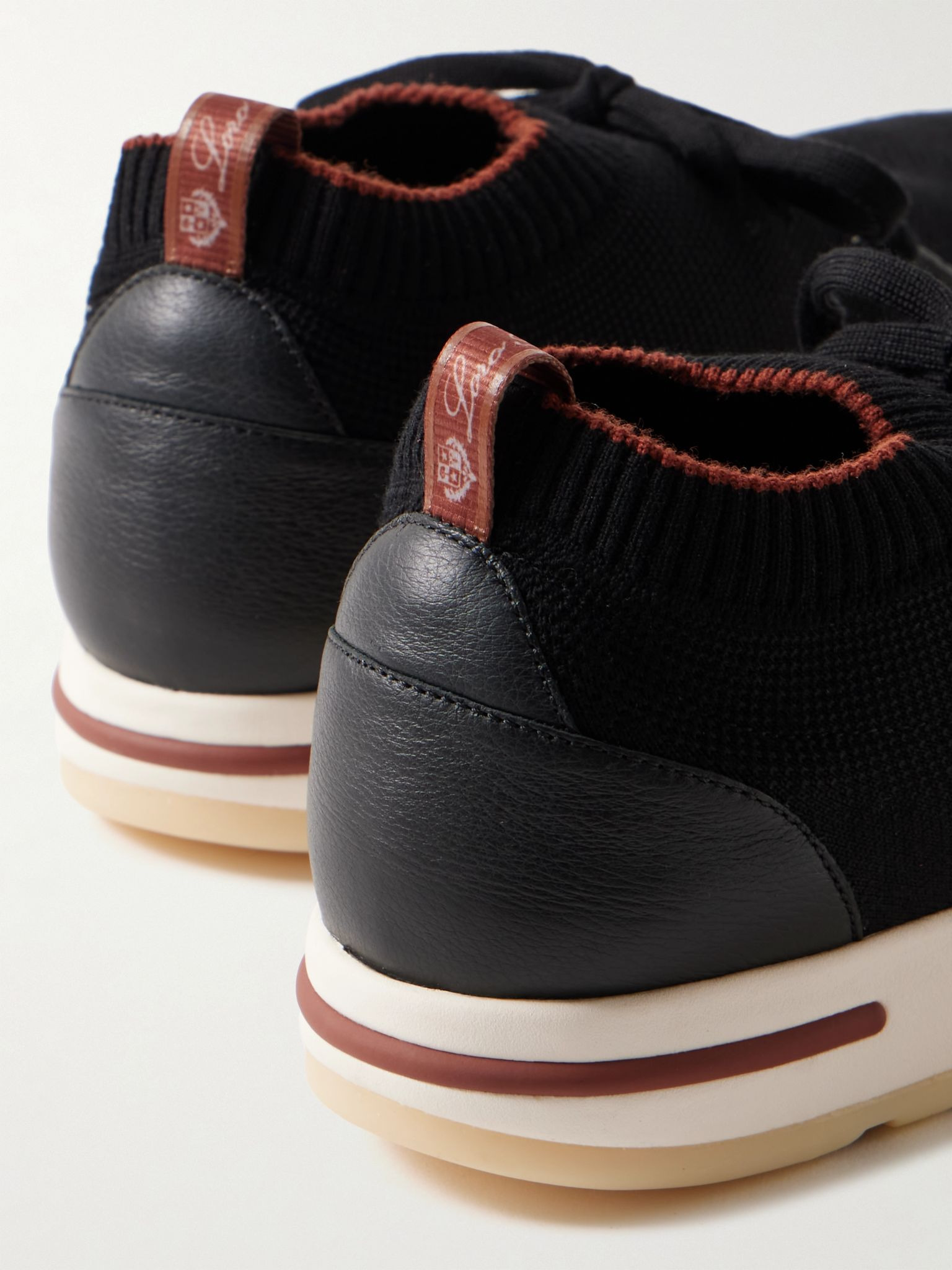 360 Flexy Walk Leather-Trimmed Knitted Wish® Wool Sneakers Black - 6