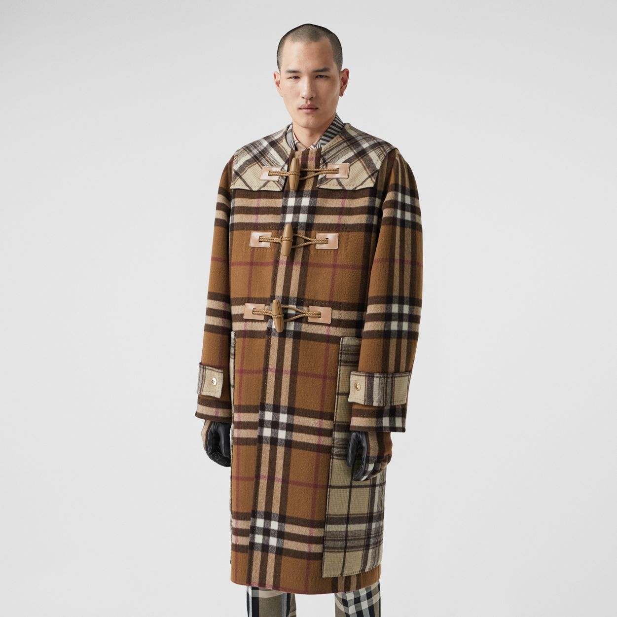 Double-faced Contrast Check Wool Duffle Coat - 7