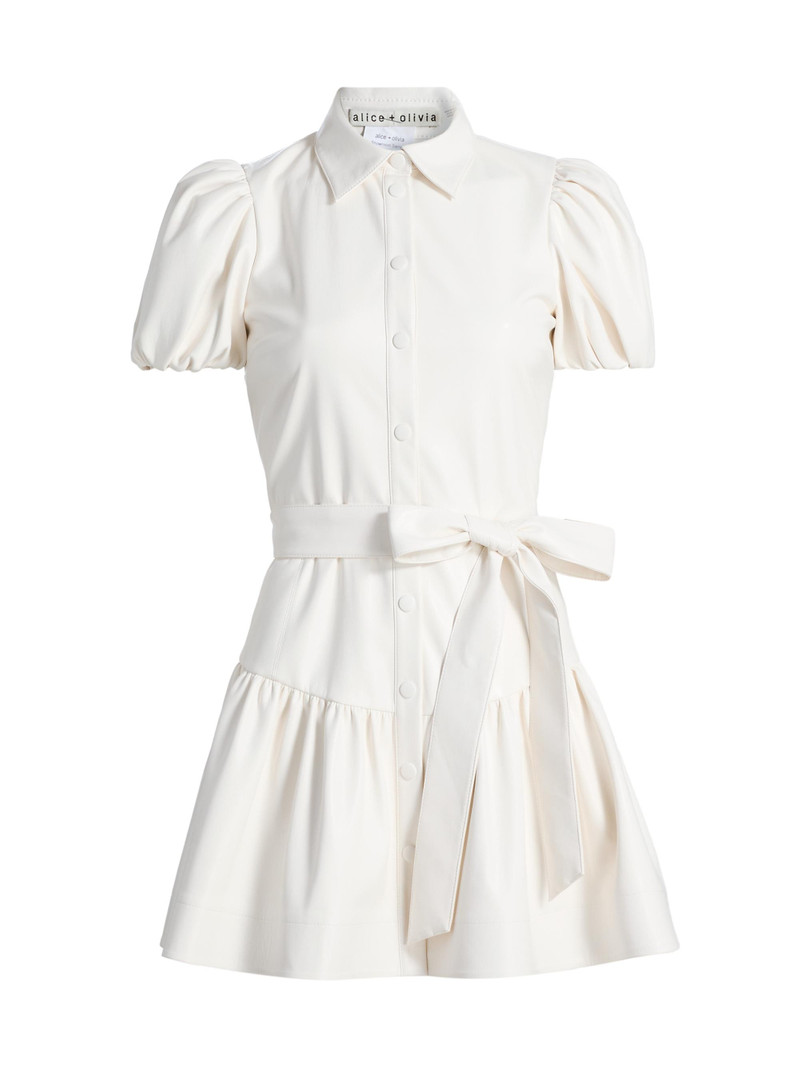 Women's Henrietta Belted Faux-Leather Minidress - Off White 1