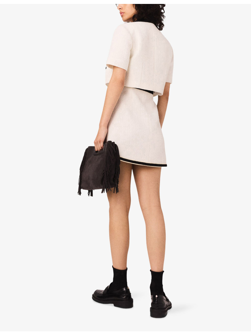 Two-In-One Contrast-Collar Tweed Mini Dress - 4