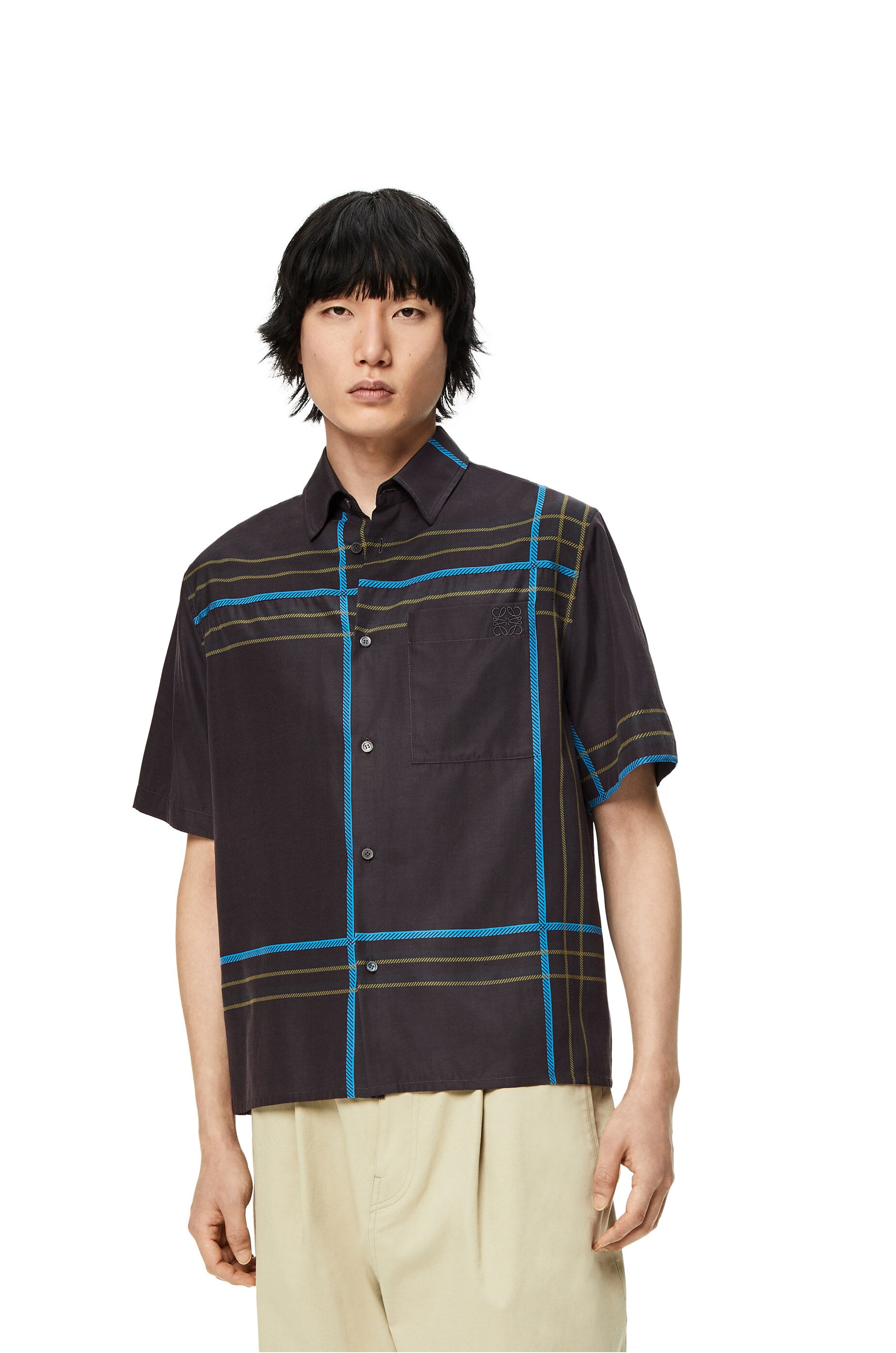 Short sleeve check shirt in silk and cotton - 3