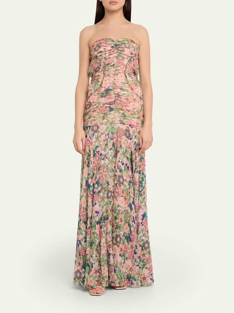SALONI Kristie Strapless Floral Drop-Waist Gown outlook