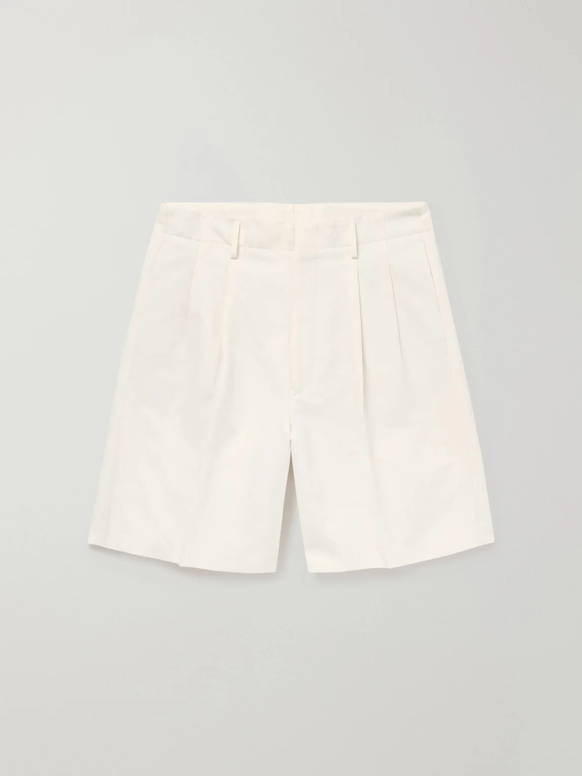 Joetsu Wide-Leg Pleated Cotton and Linen-Blend Twill Shorts - 1