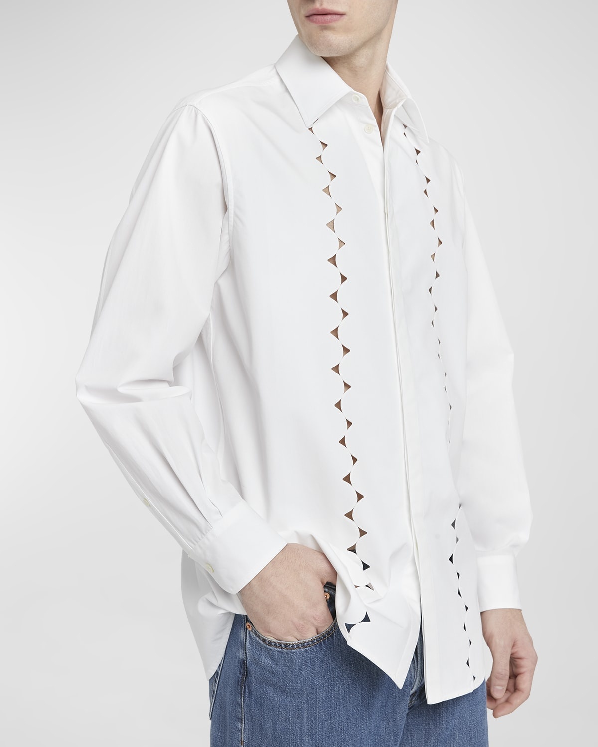 Men's Scalloped Broderie Anglaise Button-Down Shirt - 6