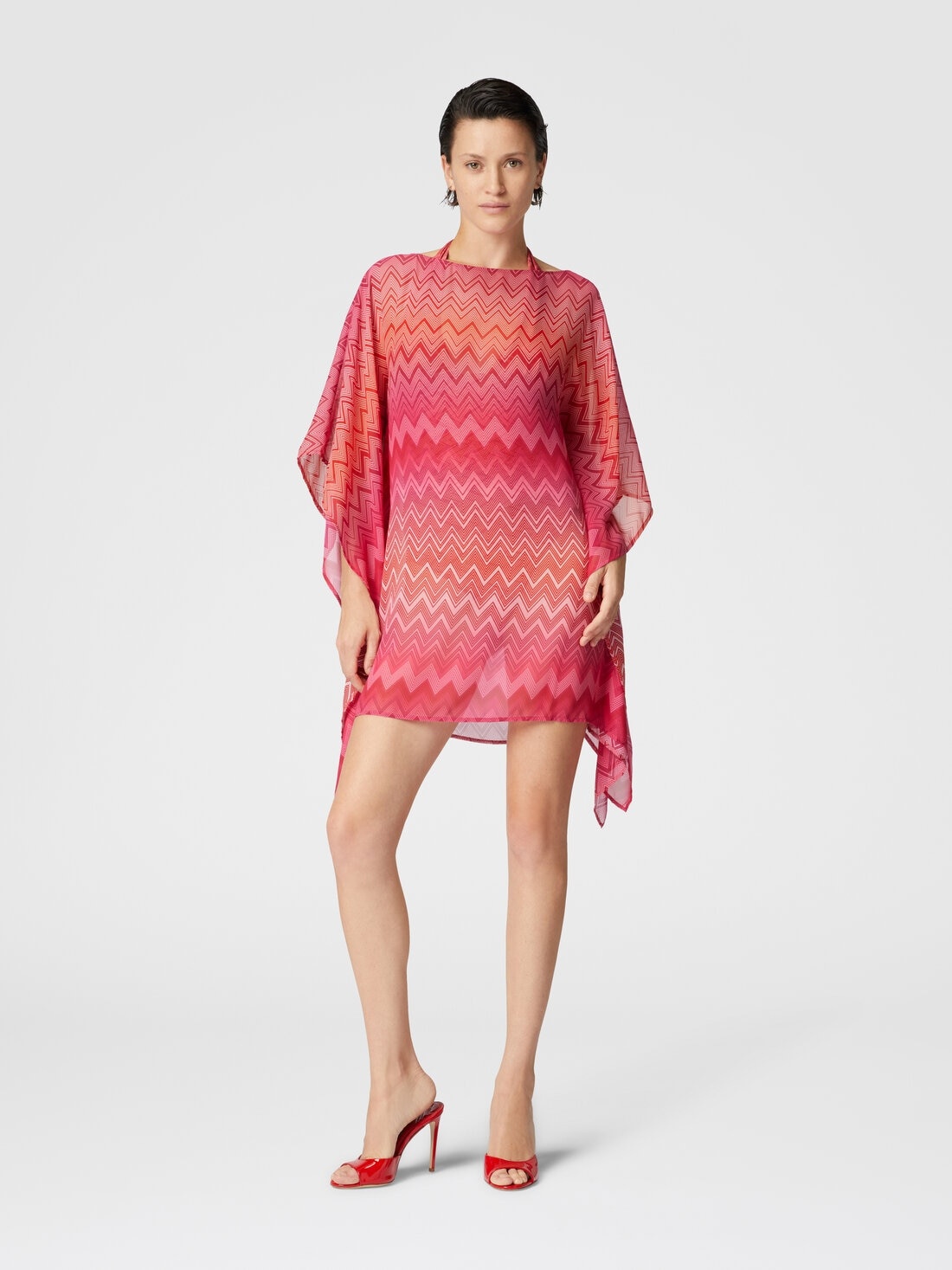 Short printed silk kaftan with wide sleeves - 2