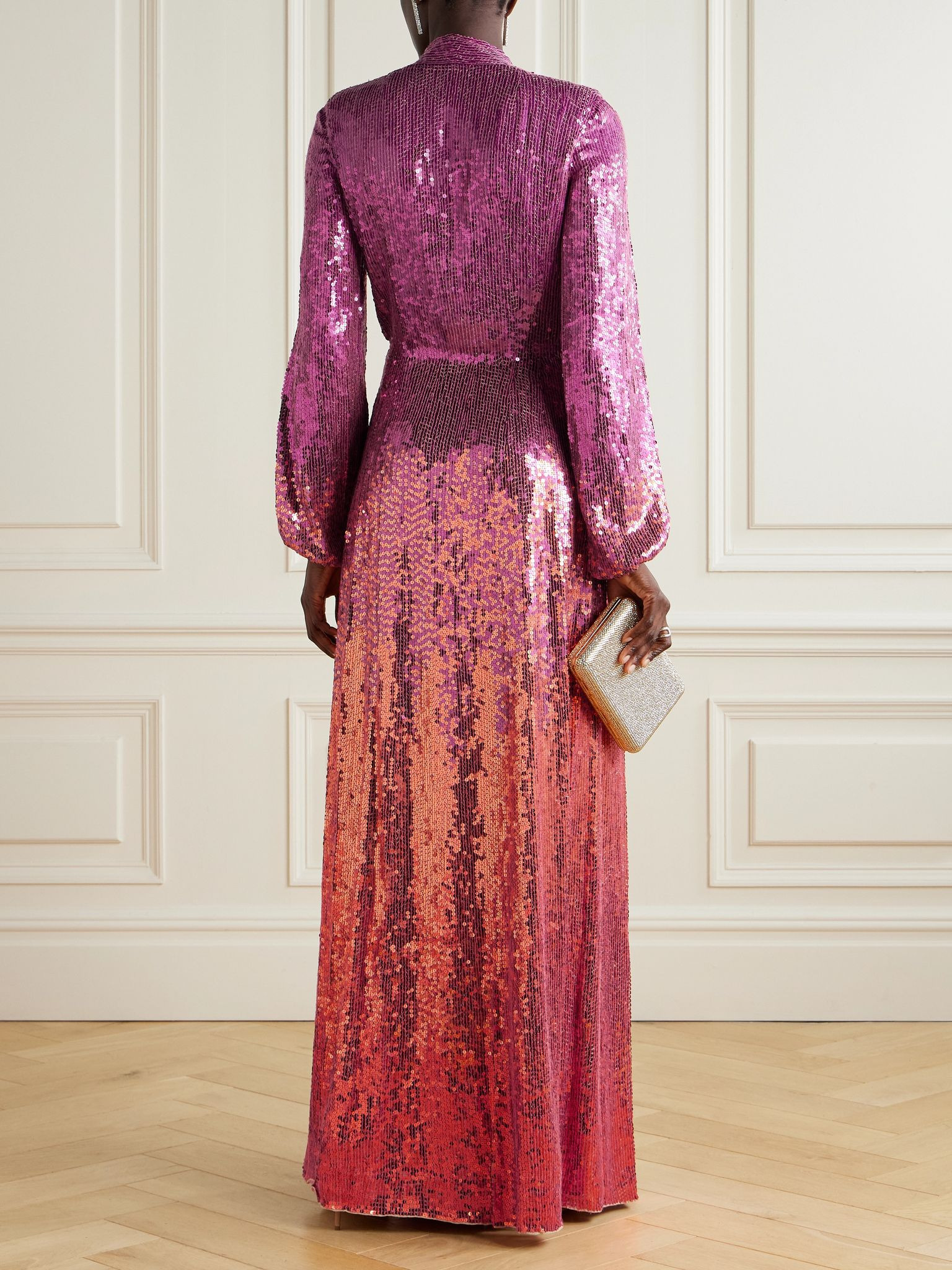 Sequined jersey wrap gown Pink - 3