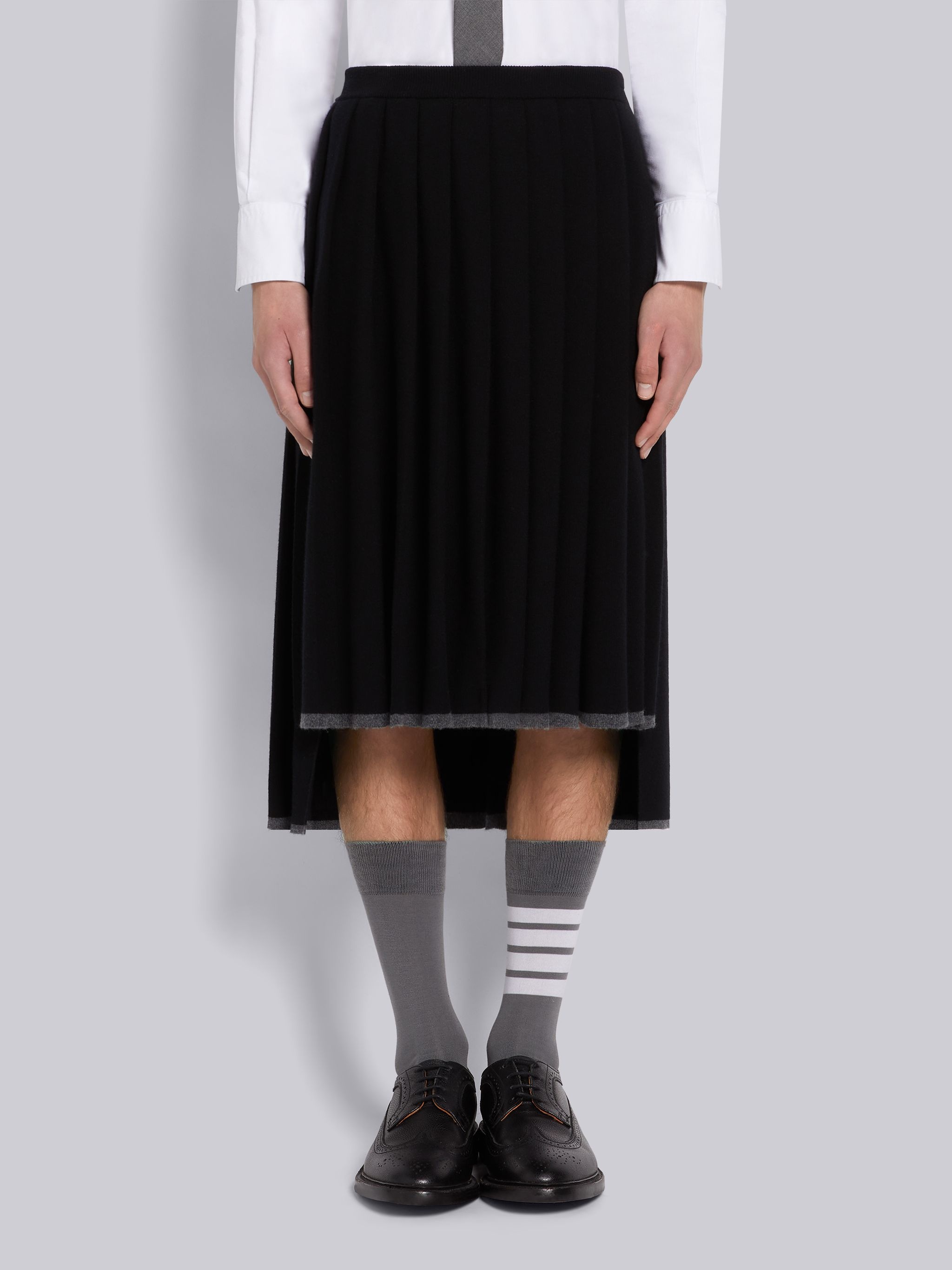 Black Cashmere Tipping Stripe Classic Pleated Skirt - 1