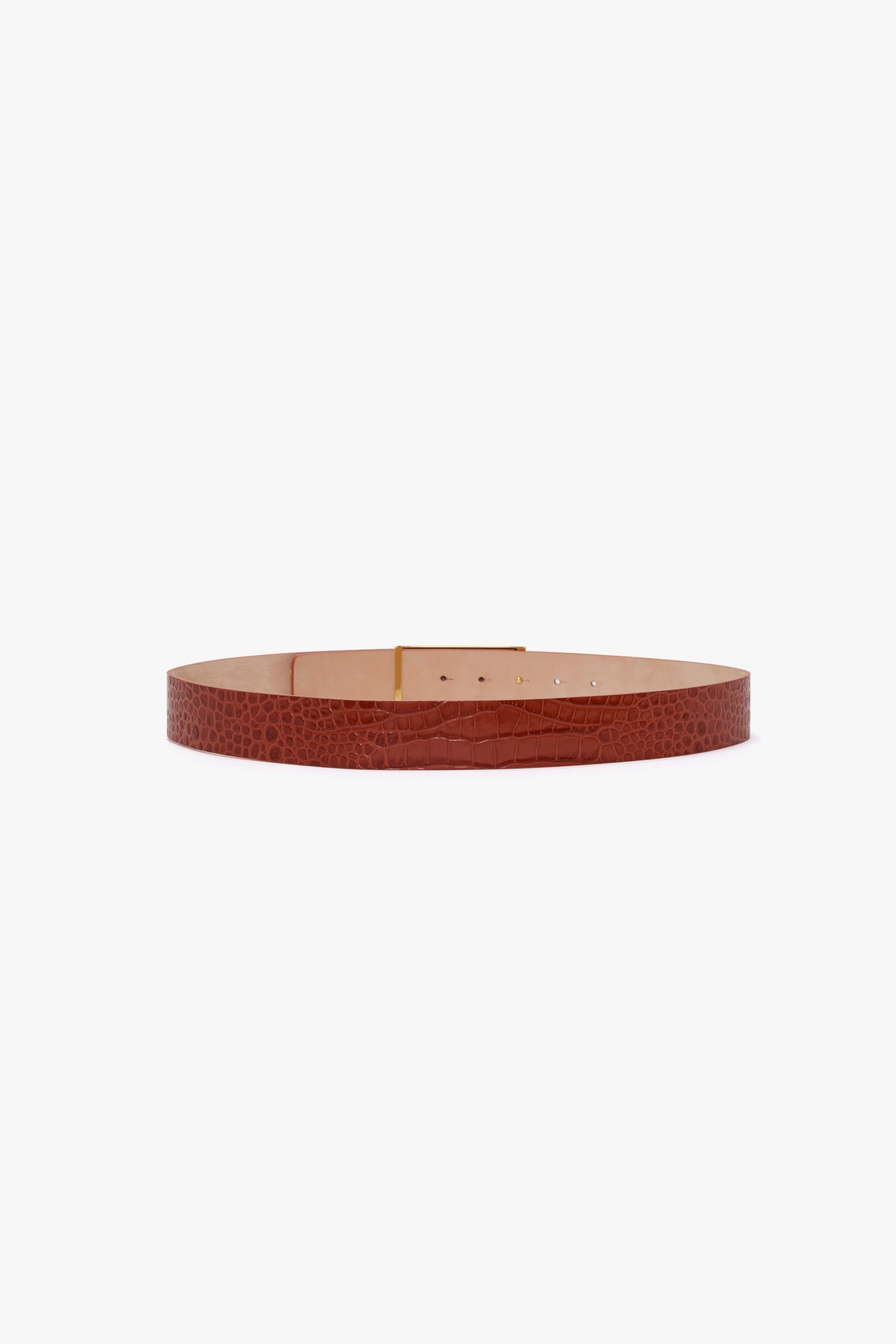 Jumbo Frame Belt In Brick Red Croc Embossed Leather - 4