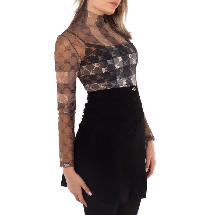 Burberry EKD Check Stretch Tulle Turtleneck Bodysuit - 4