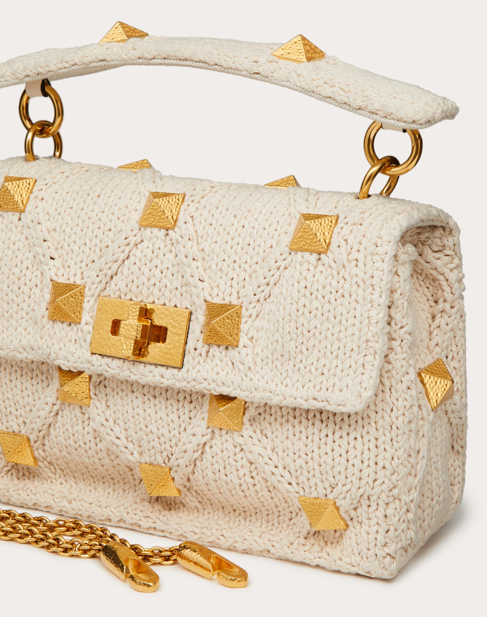 MEDIUM KNITTED ROMAN STUD THE SHOULDER BAG WITH CHAIN - 5