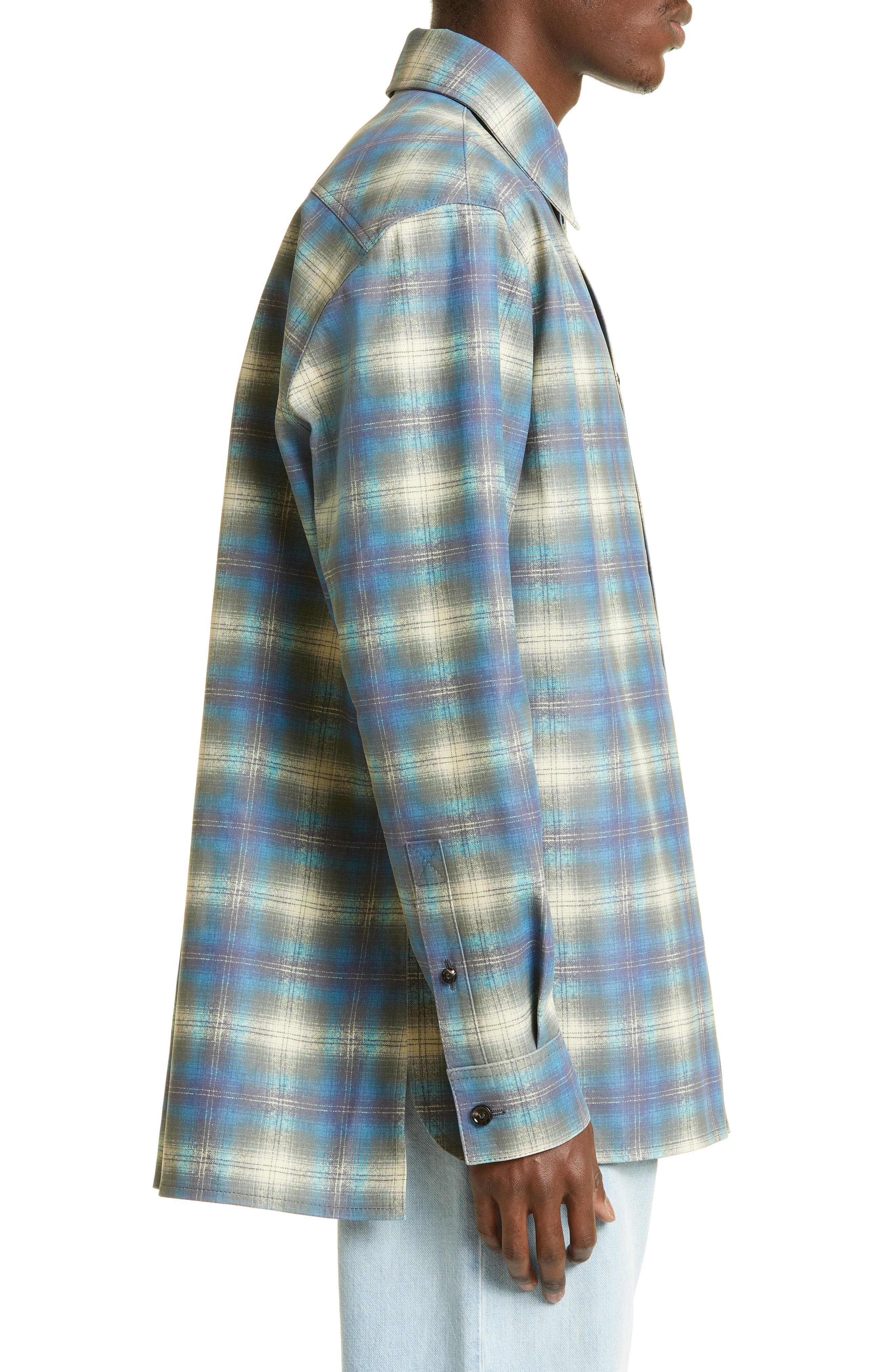 Plaid Flannel Print Leather Shirt Jacket - 4