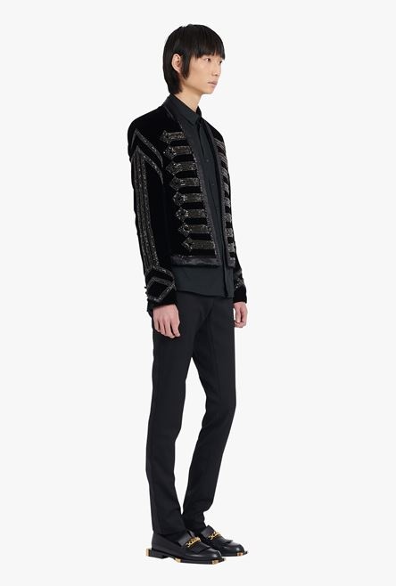 Black velvet spencer jacket with rhinestone embroidery - 7