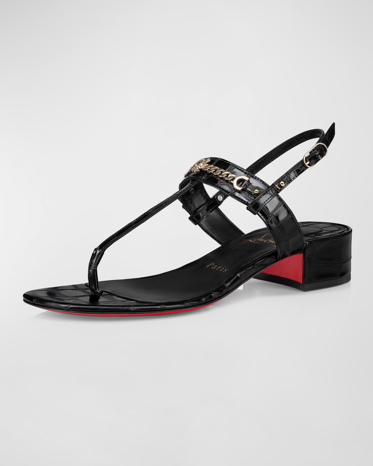 Leather Chain Red Sole Slingback Sandals - 2