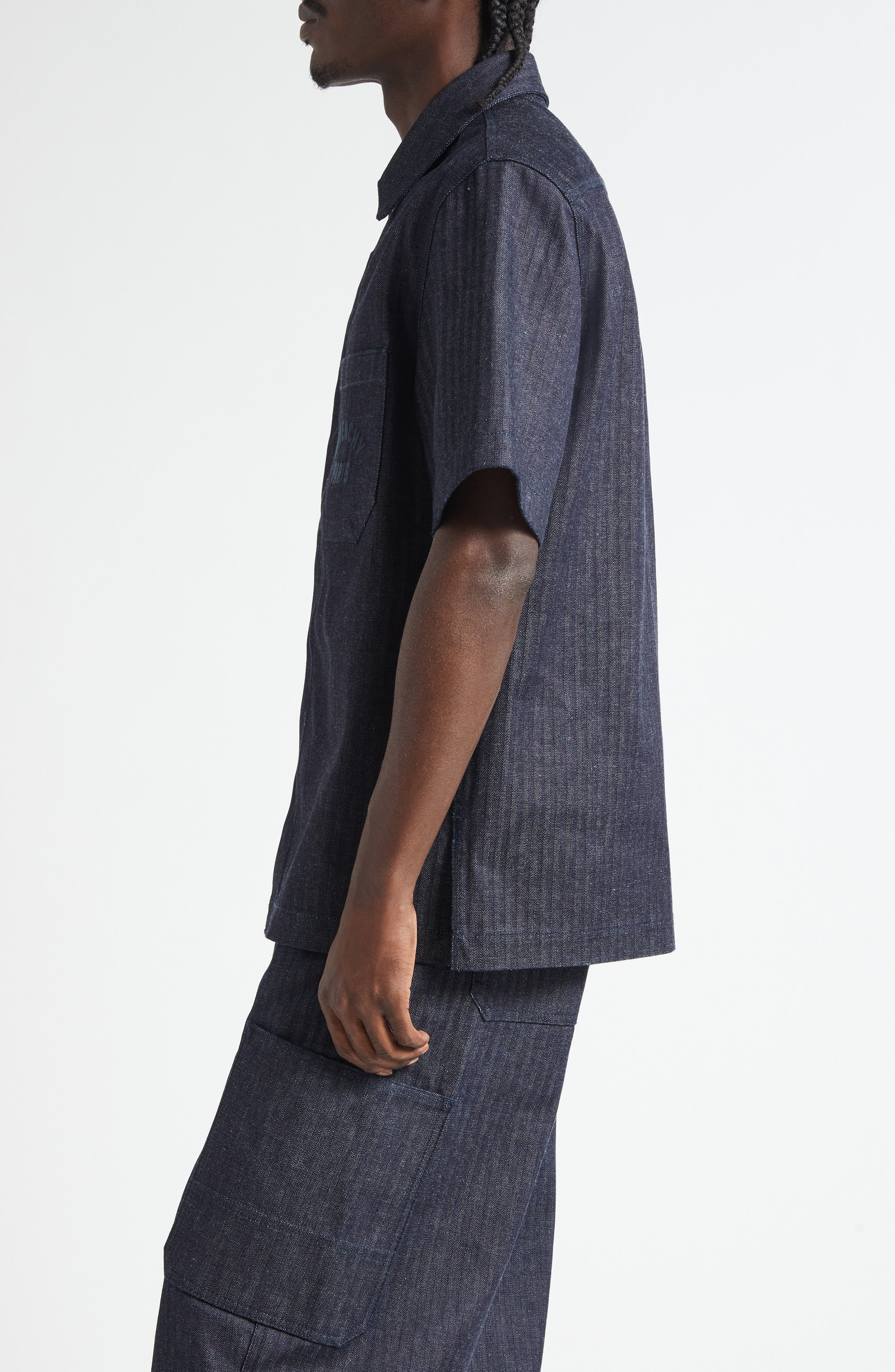 Givenchy Short Sleeve Denim Button-Up Shirt in Dark Blue at Nordstrom - 4