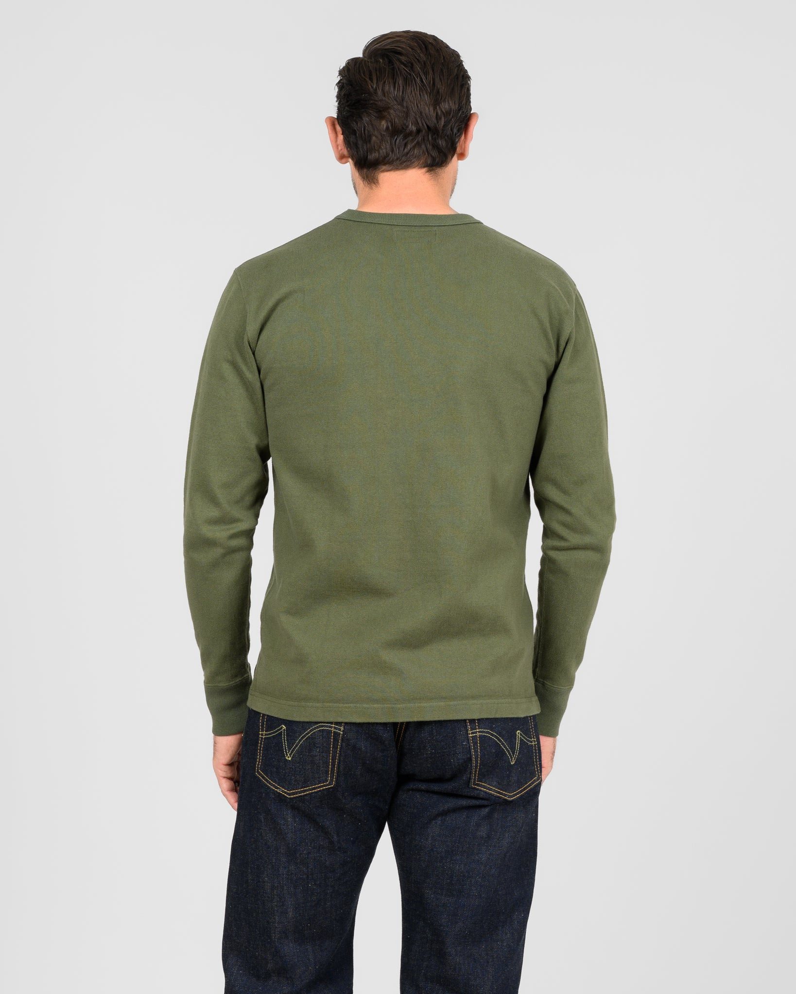 IHTL-1501-OLV 11oz Cotton Knit Long Sleeved Crew Neck Sweater - Olive - 3