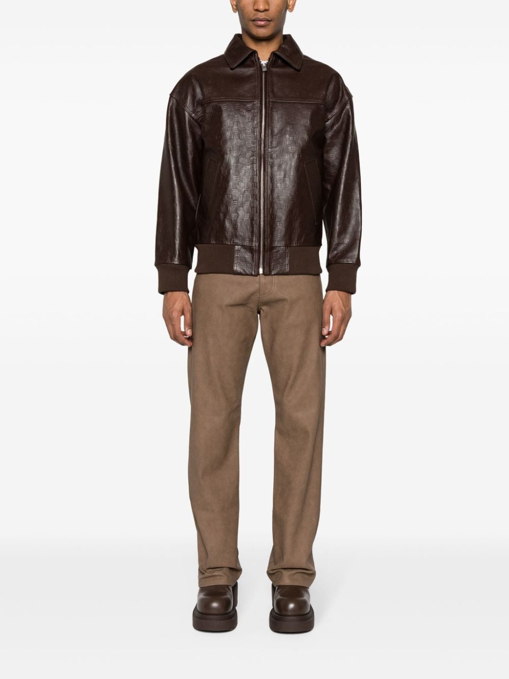 logo-embossed leather jacket - 2