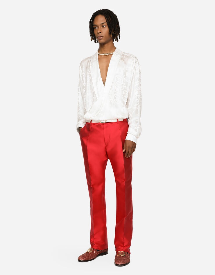 Oversize silk jacquard shirt with all-over DG logo - 3