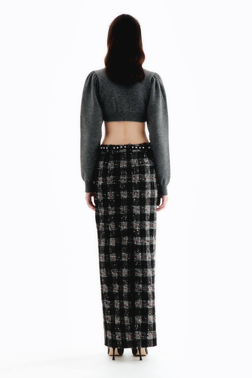 Alessandra Rich CHECKED LUREX WOOL LONG SKIRT | REVERSIBLE