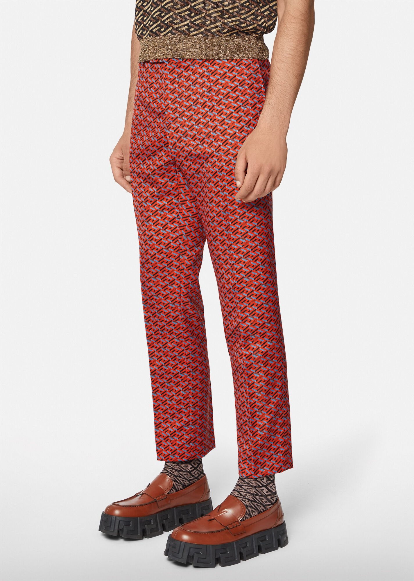 La Greca Print Gabardine Pants - 2