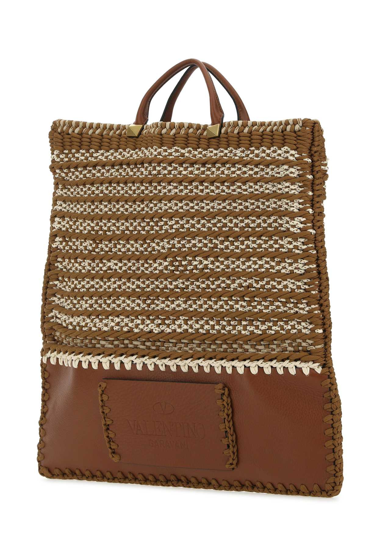 Valentino Garavani Men Multicolor Crochet And Leather Shopping Bag - 2