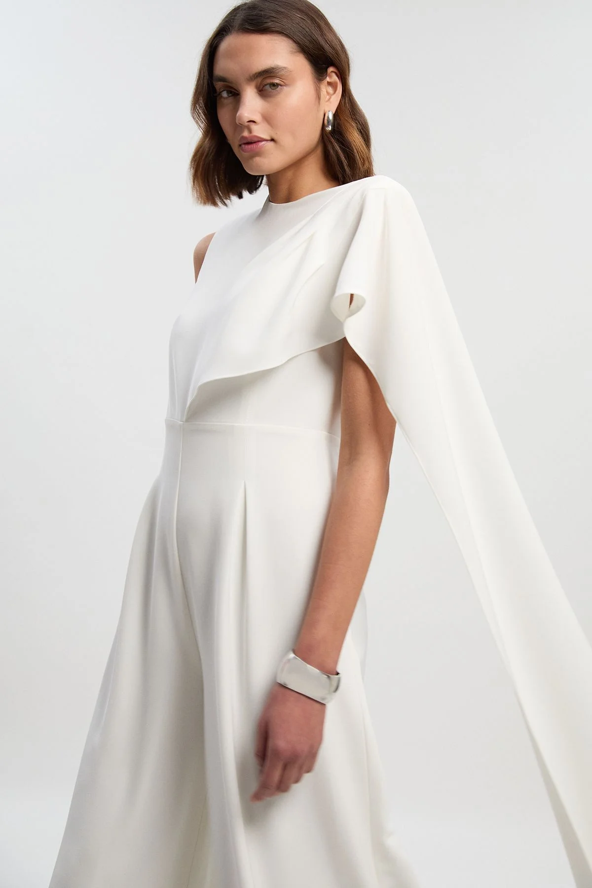 Tailored Drape Cape Wide Leg Jumpsuit - 1