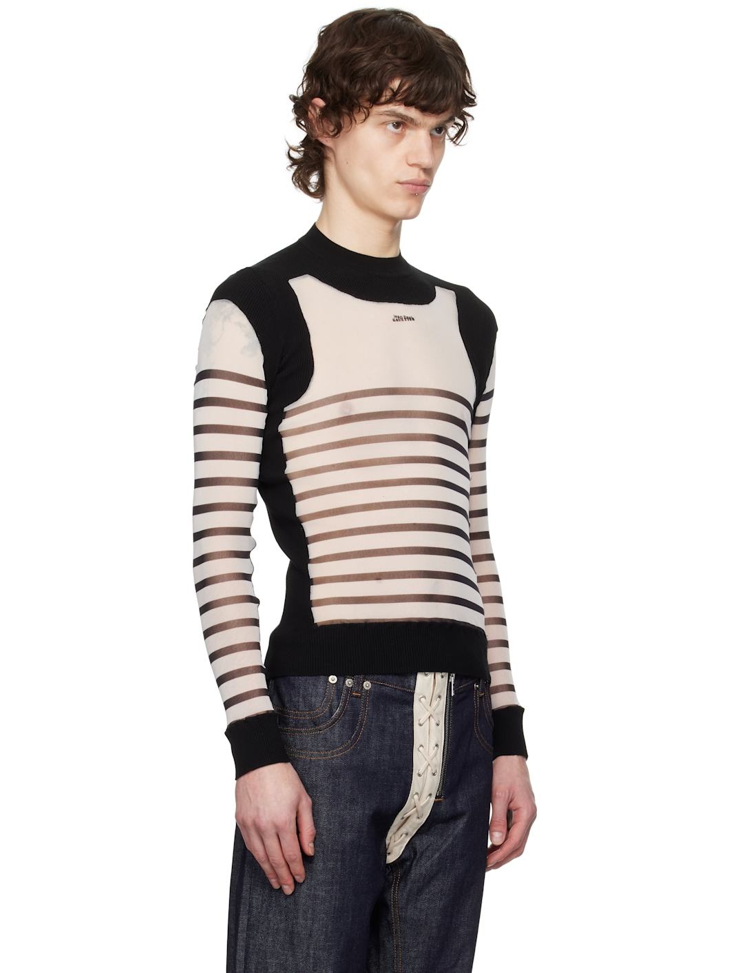White & Black 'The Bi-Material Marinière' Sweater - 2