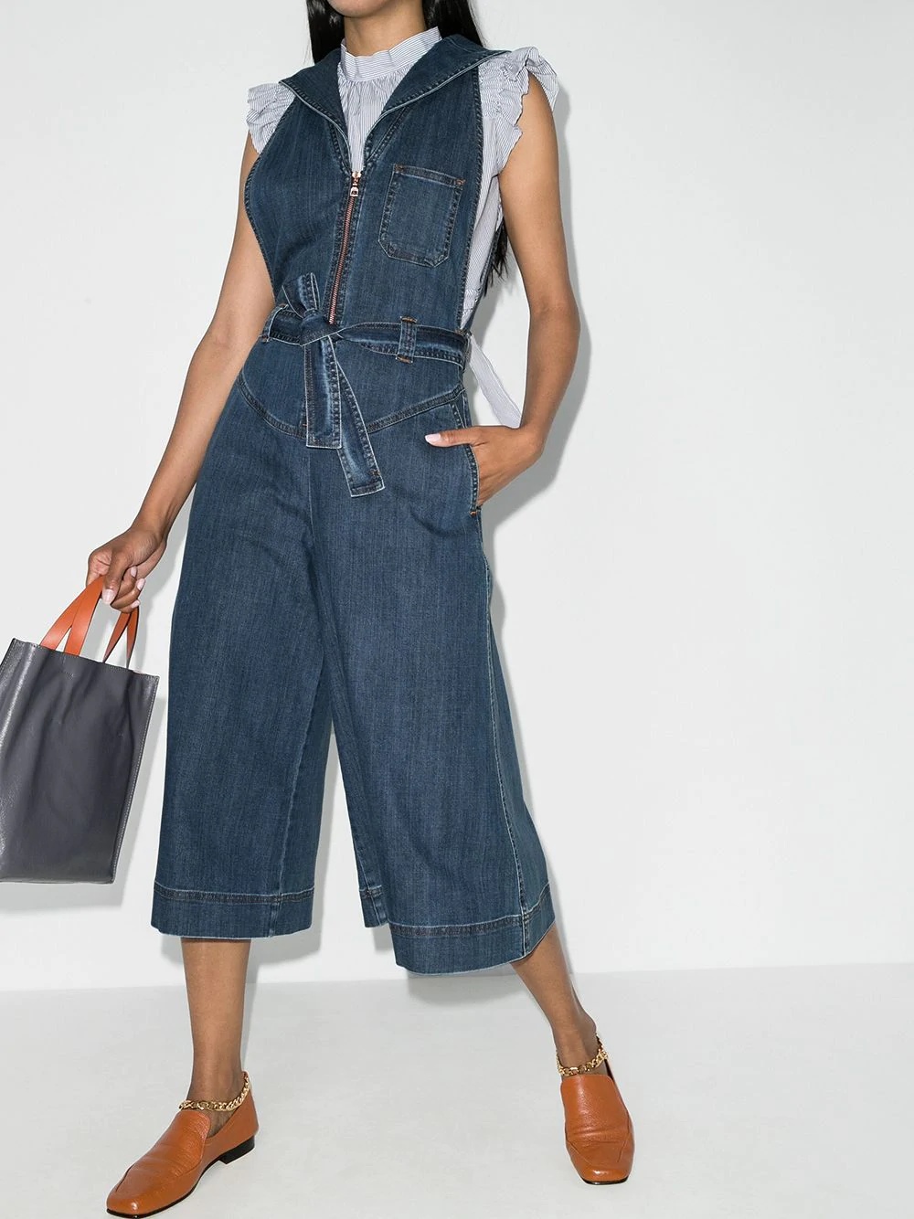 cropped denim jumpsuit - 2