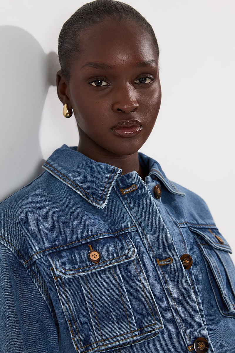 Denim Pocket Detail Belted Safari Jacket 3