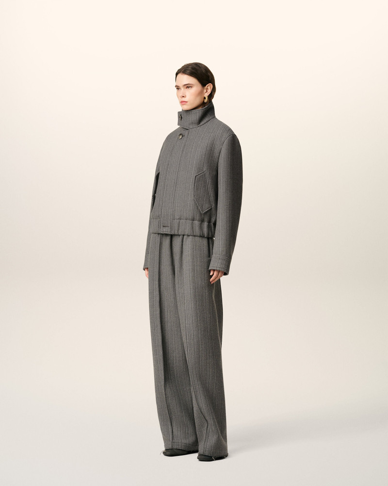 GREY WOOL HERRINGBONE HARRINGTON JACKET 6