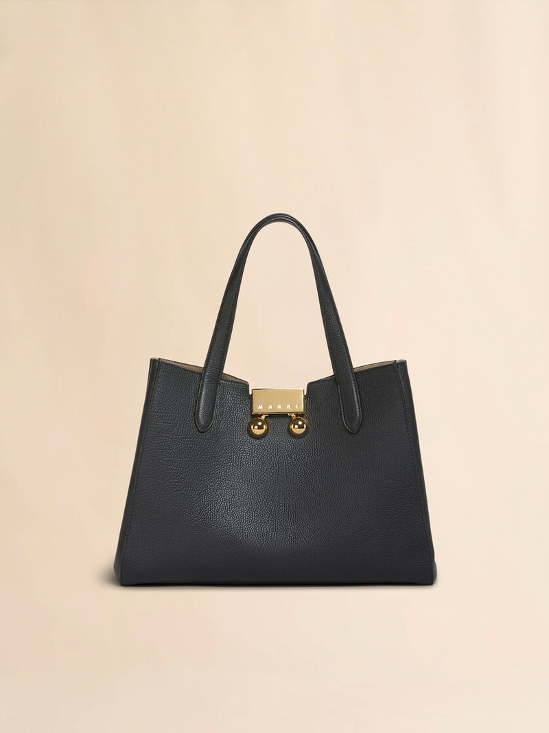 BLACK LEATHER TRUNKAROO TOTE HANDBAG 1