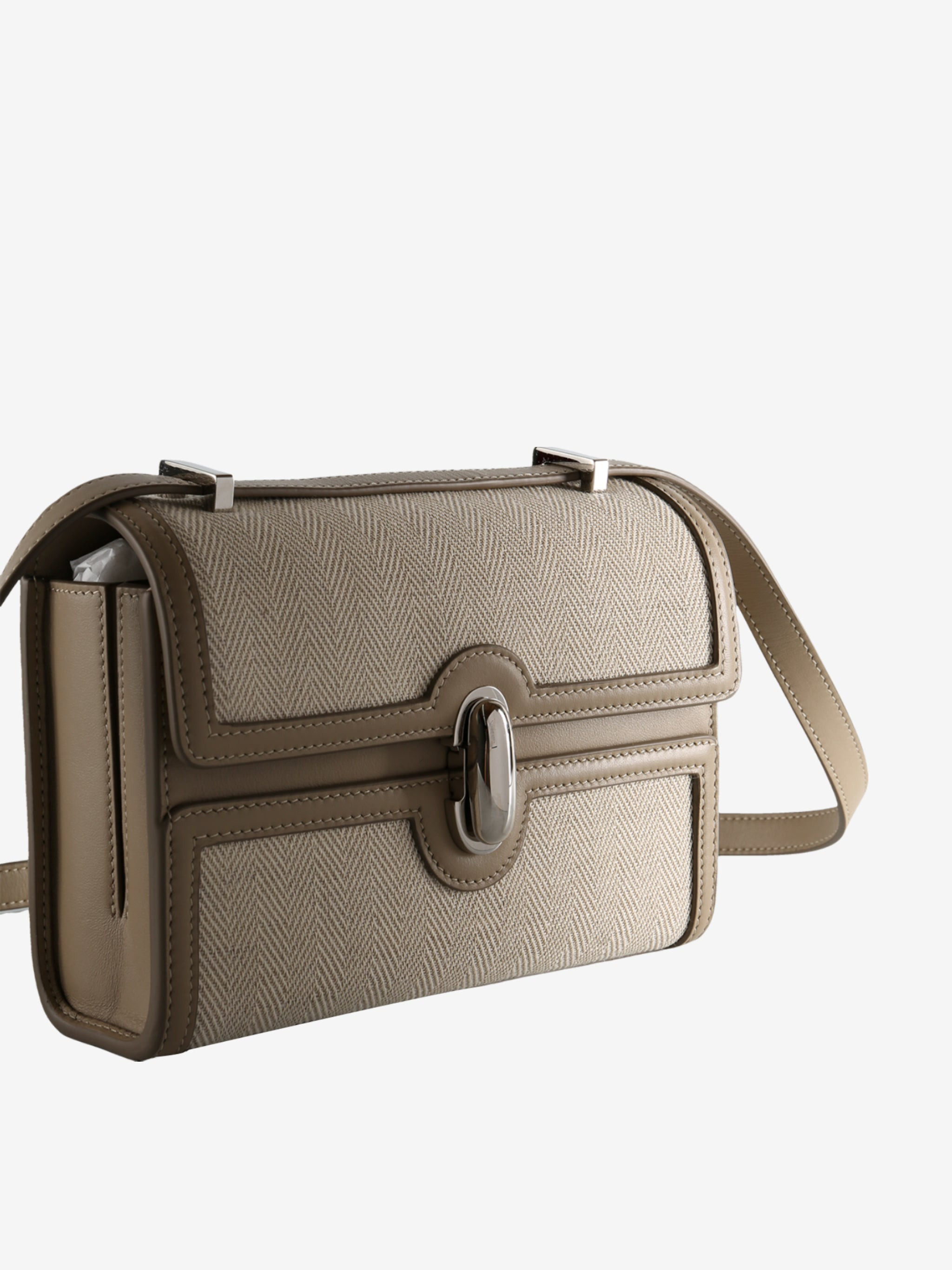 SAVETTE - Women Symmetry 19 In Herringbone Linen With Smooth Leath Bag - 2