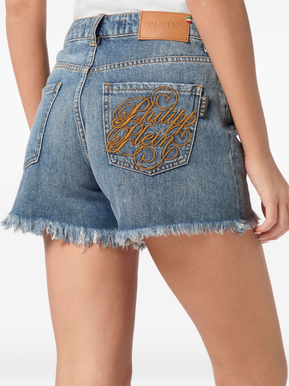 logo-embroidered denim shorts - 5