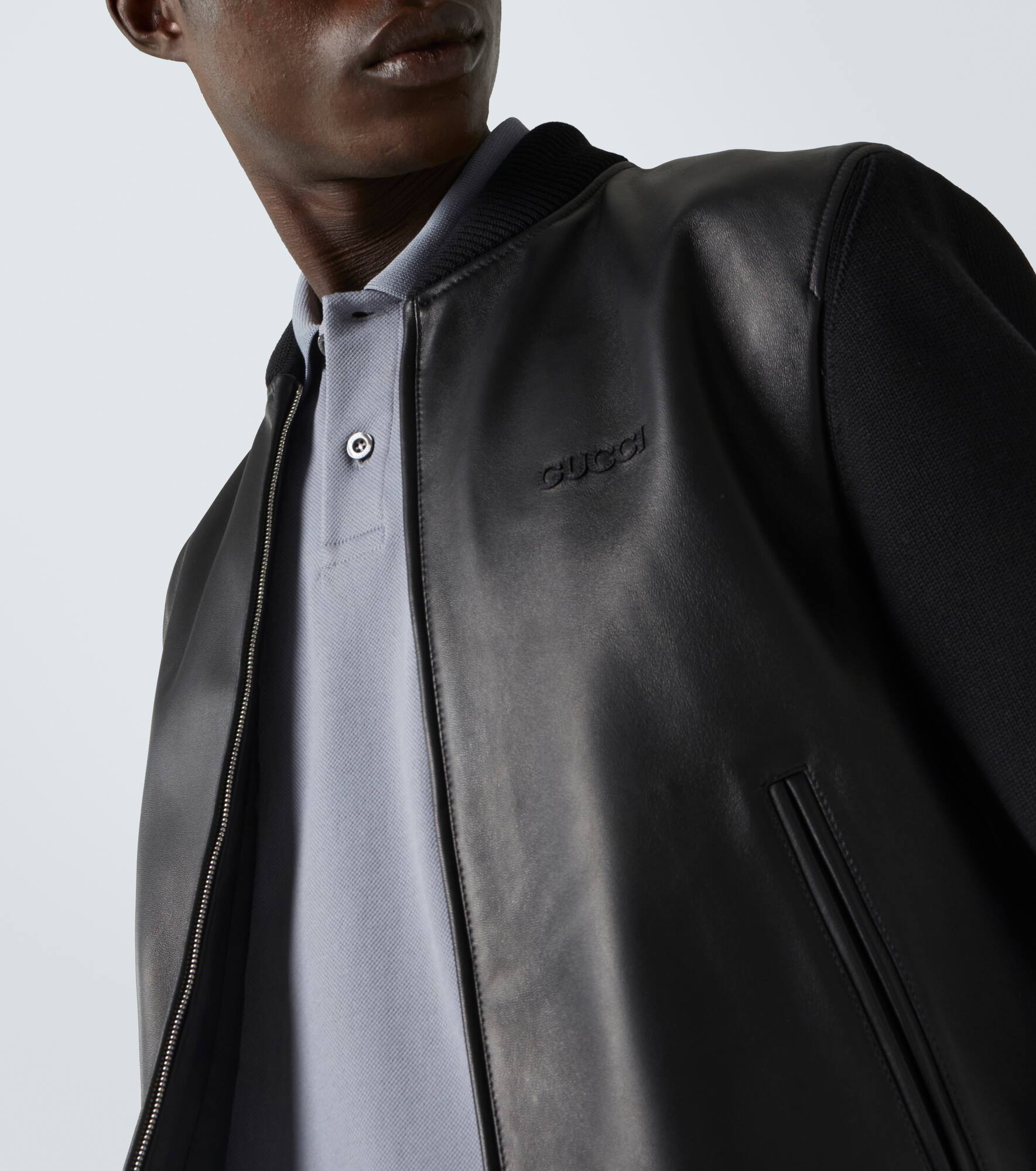 Web Stripe leather bomber jacket - 6