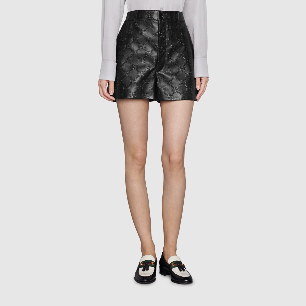 GG embossed leather shorts - 3